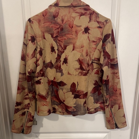 Solitaire Autumn Floral Bomber Jacket - Beige and Burgundy - Picture 8 of 13